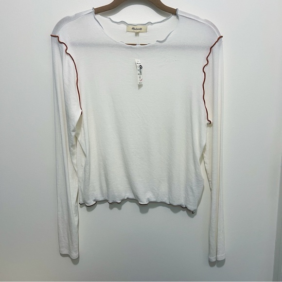 Madewell Contrast-Stitched Crewneck Crop Tee L NWT Flaws - Picture 2 of 13